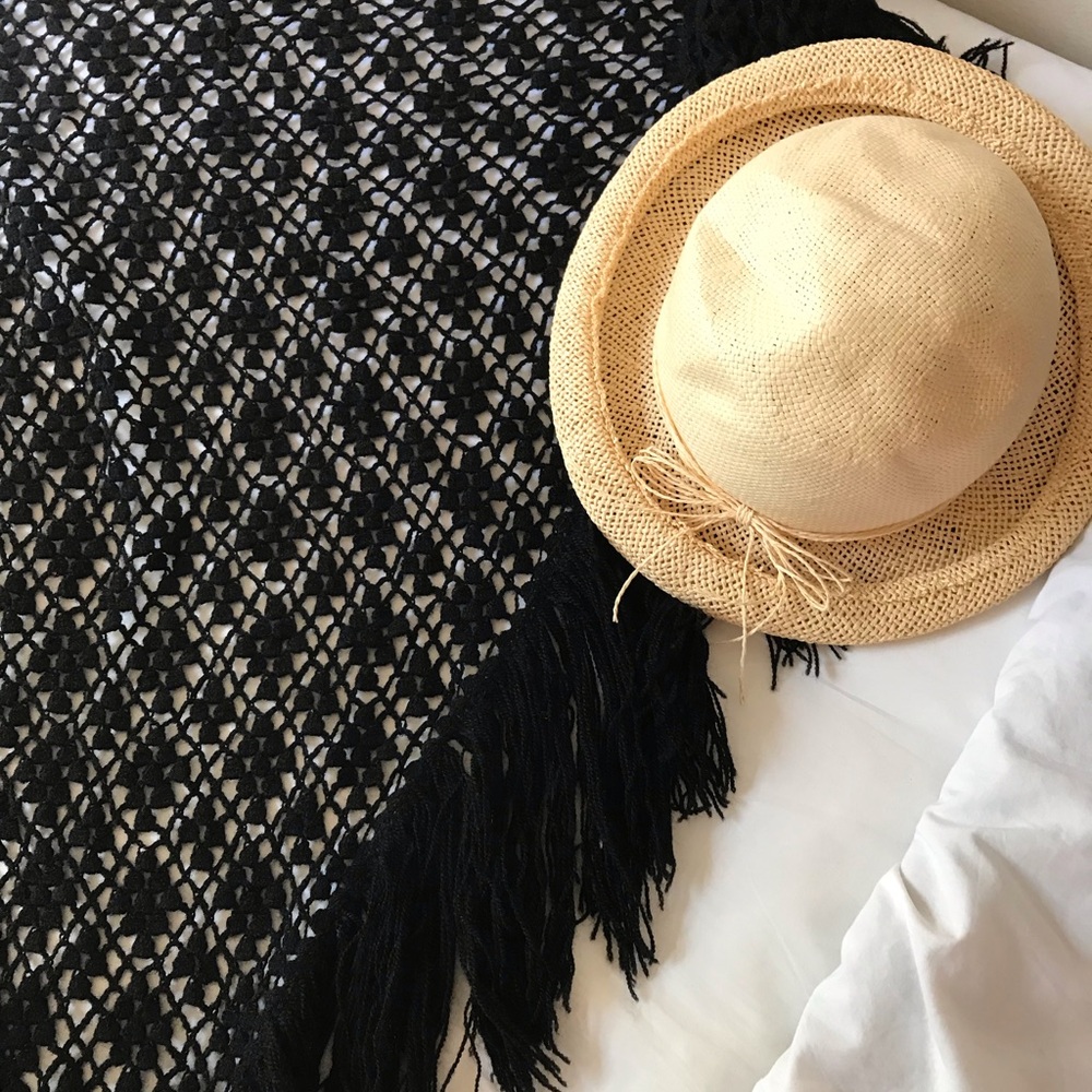 Hand Knit Black Afghan Shawl / Cottagecore Fringe Triangle Shawl